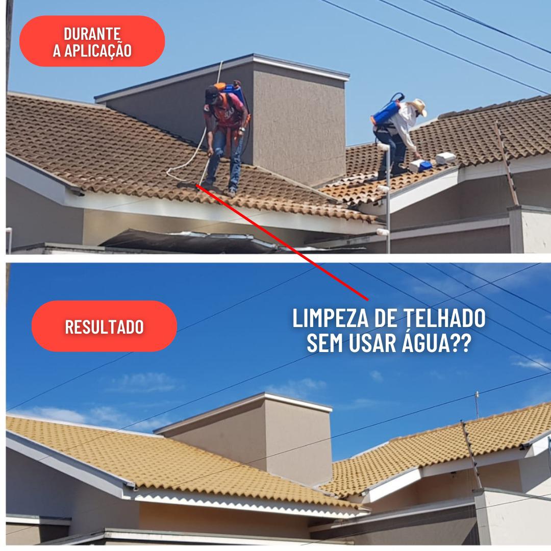 Profissional limpando telhado residencial com o Método Telhado Mágico